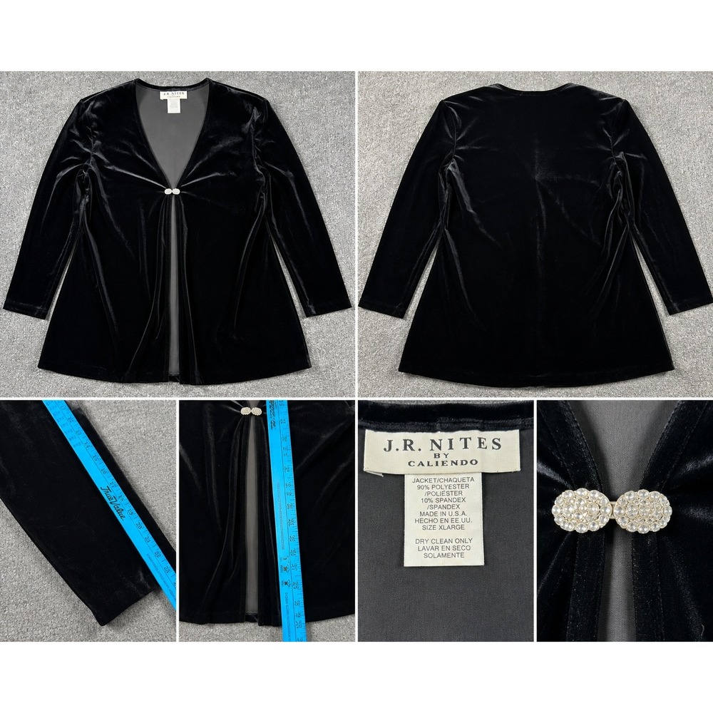 J.R. Nites by Caliendo Black Velvet Rhinestone Clasp Jacket XL Made in USA